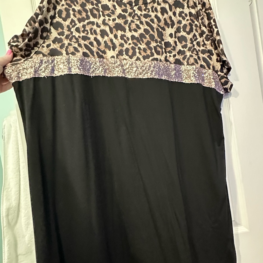 Leopard Print and Black Dress with sequin accent.